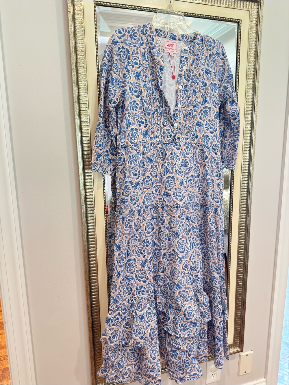 Banjanan Blue and White Floral Tiered Maxi Dress XS